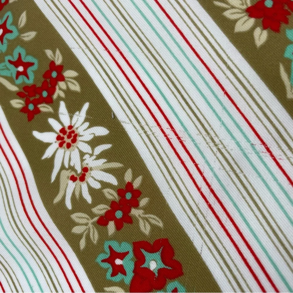 Vintage Scarf Floral Stripes‎ Olive Green White Red Teal Square Retro 70s 80s